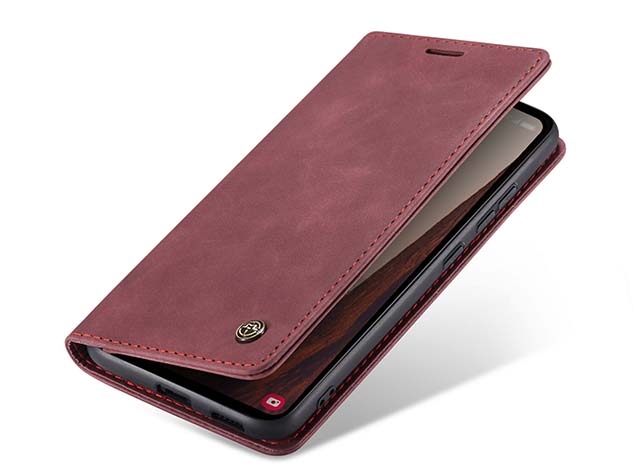 CaseMe Slim Synthetic Leather Wallet Case with Stand for Samsung Galaxy S23 FE - Burgundy