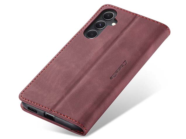 CaseMe Slim Synthetic Leather Wallet Case with Stand for Samsung Galaxy S23 FE - Burgundy