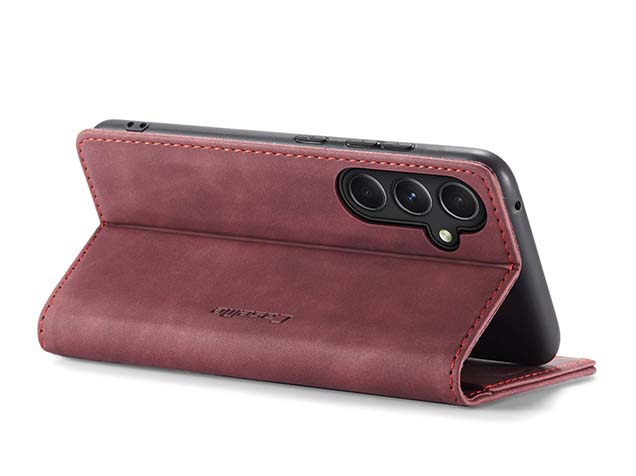 CaseMe Slim Synthetic Leather Wallet Case with Stand for Samsung Galaxy S23 FE - Burgundy