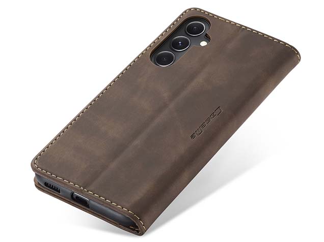 CaseMe Slim Synthetic Leather Wallet Case with Stand for Samsung Galaxy S23 FE - Chocolate