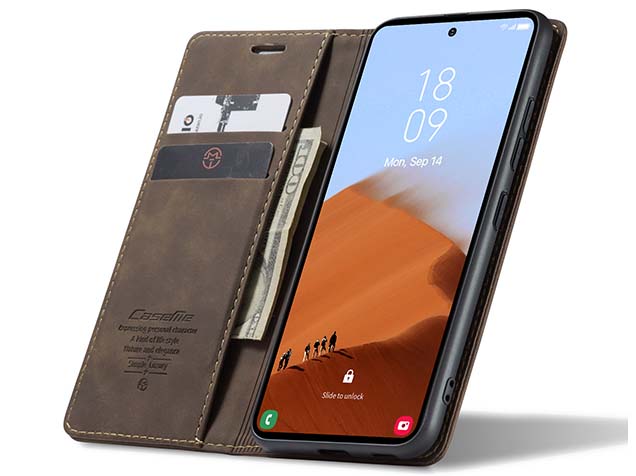 CaseMe Slim Synthetic Leather Wallet Case with Stand for Samsung Galaxy S23 FE - Chocolate