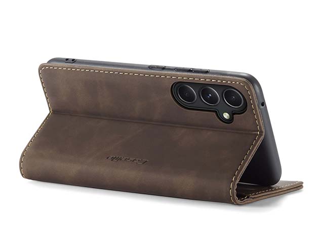 CaseMe Slim Synthetic Leather Wallet Case with Stand for Samsung Galaxy S23 FE - Chocolate