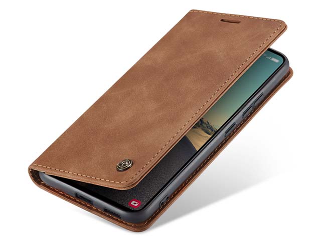 CaseMe Slim Synthetic Leather Wallet Case with Stand for Samsung Galaxy S23 FE - Tan