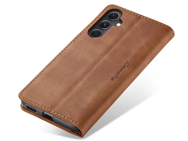 CaseMe Slim Synthetic Leather Wallet Case with Stand for Samsung Galaxy S23 FE - Tan