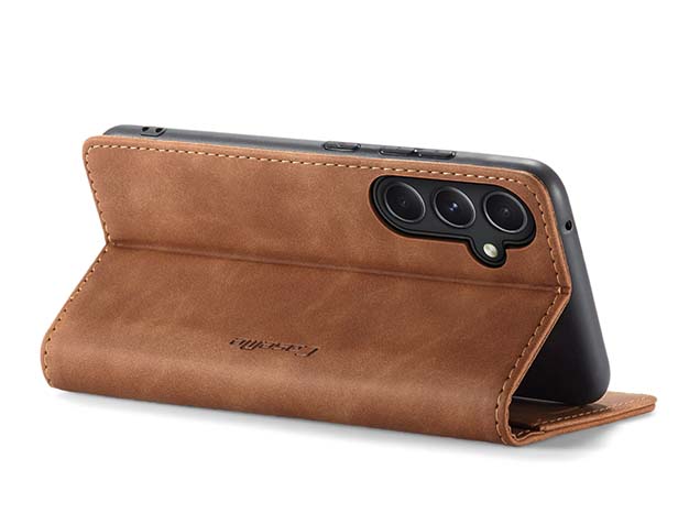 CaseMe Slim Synthetic Leather Wallet Case with Stand for Samsung Galaxy S23 FE - Tan