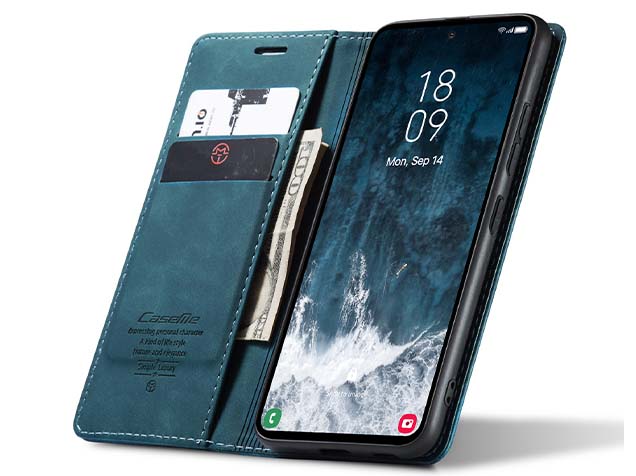 CaseMe Slim Synthetic Leather Wallet Case with Stand for Samsung Galaxy S23 FE - Teal