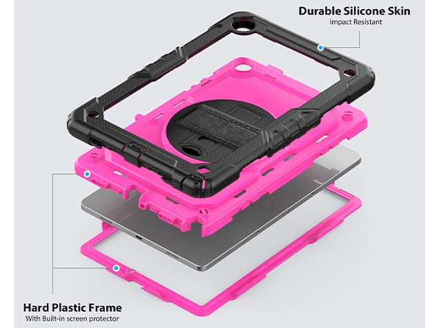Rugged Impact Case with Strap for Samsung Galaxy Tab A9+ 11 inches - Pink