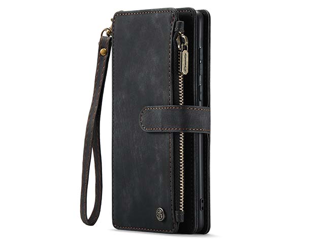 CaseMe Synthetic Leather Wallet Case with Zipper Pocket for Samsung Galaxy S23 FE - Charcoal