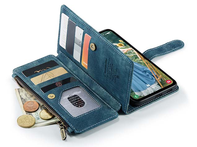 CaseMe Synthetic Leather Wallet Case with Zipper Pocket for Samsung Galaxy S23 FE - Teal