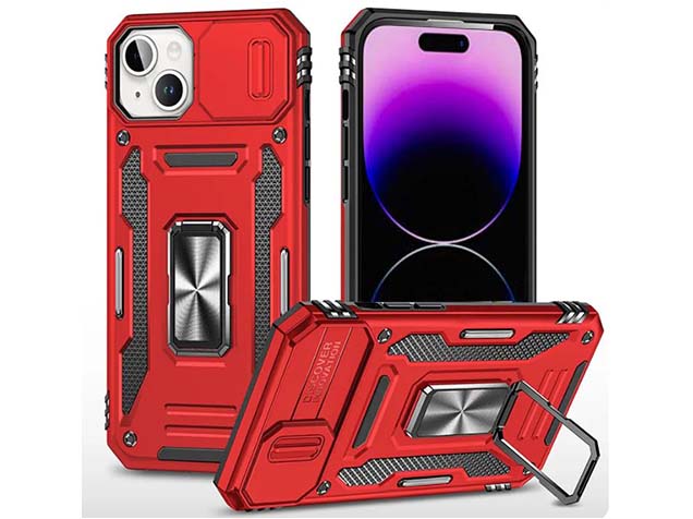 Military Case with Camera Cover for iPhone 15 - Red Impact Case