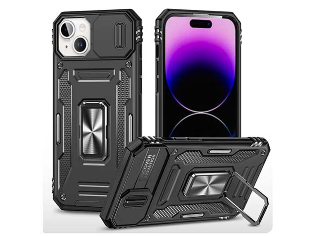 Military Case with Camera Cover for iPhone 15 Plus - Black Impact Case