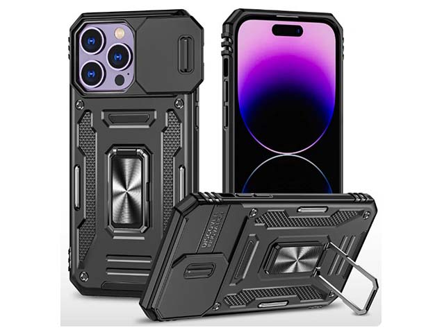 Military Case with Camera Cover for iPhone 15 Pro - Black Impact Case