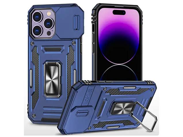 Military Case with Camera Cover for iPhone 15 Pro - Dark Blue Impact Case