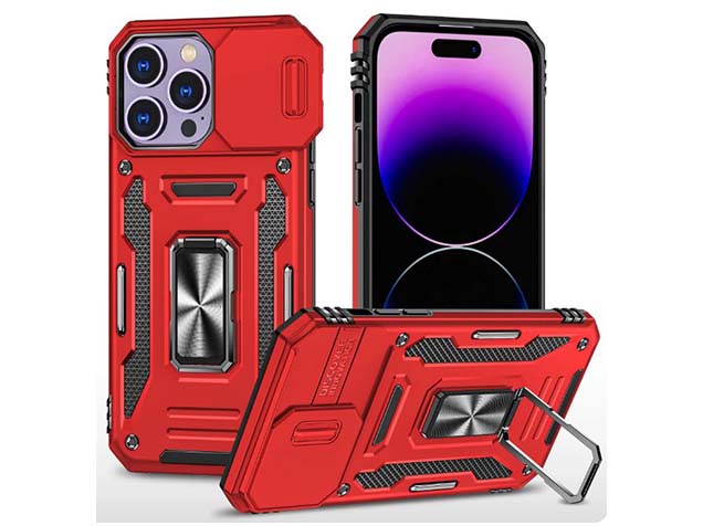 Military Case with Camera Cover for iPhone 15 Pro - Red Impact Case