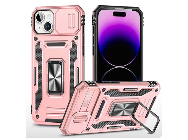 Military Case with Camera Cover for iPhone 15 Plus - Rose Gold Impact Case