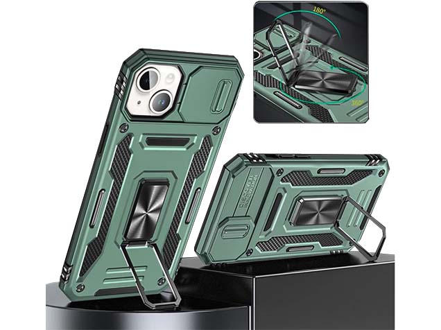 Military Case with Camera Cover for iPhone 15 Plus - Rose Gold