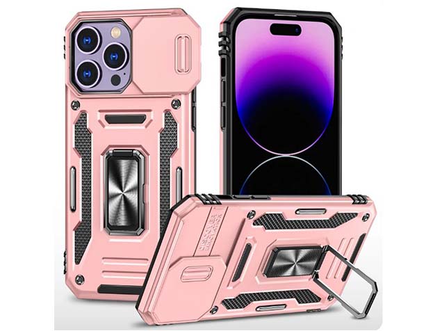 Military Case with Camera Cover for iPhone 15 Pro - Rose Gold Impact Case