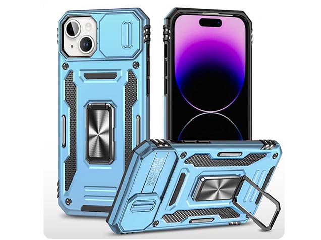 Military Case with Camera Cover for iPhone 15 - Light Blue Impact Case