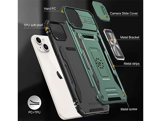 Military Case with Camera Cover for iPhone 15 Plus - Light Blue