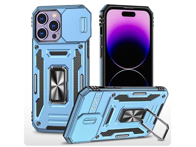 Military Case with Camera Cover for iPhone 15 Pro - Light Blue Impact Case