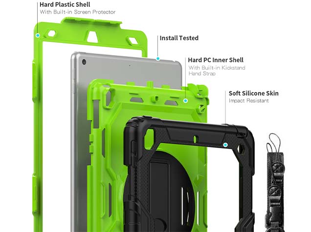 Rugged Impact Case with Strap for Apple iPad 9th Gen 10.2 - Green