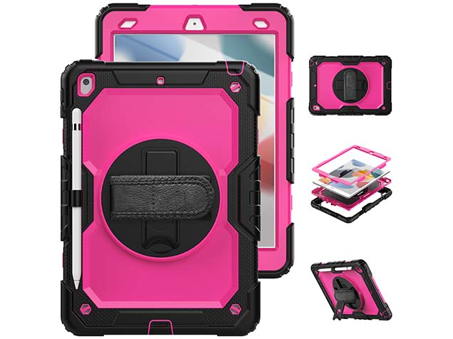 Rugged Impact Case with Strap for Apple iPad 9th Gen 10.2 - Pink