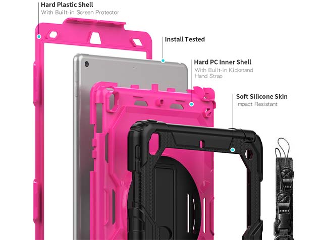 Rugged Impact Case with Strap for Apple iPad 9th Gen 10.2 - Pink