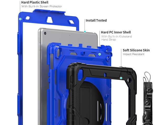 Rugged Impact Case with Strap for Apple iPad 7/8th Gen - Blue