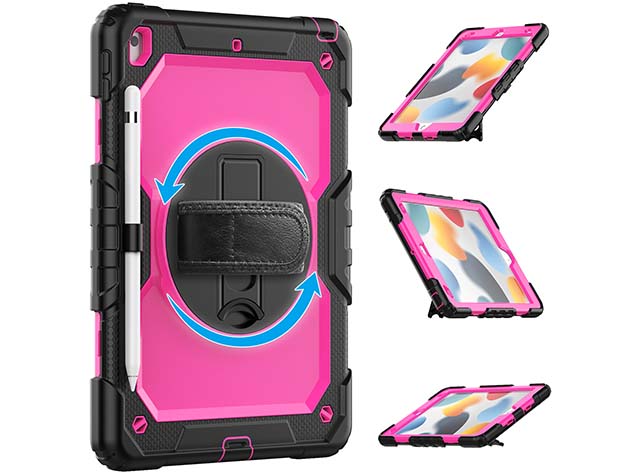 Rugged Impact Case with Strap for Apple iPad 7/8th Gen - Pink