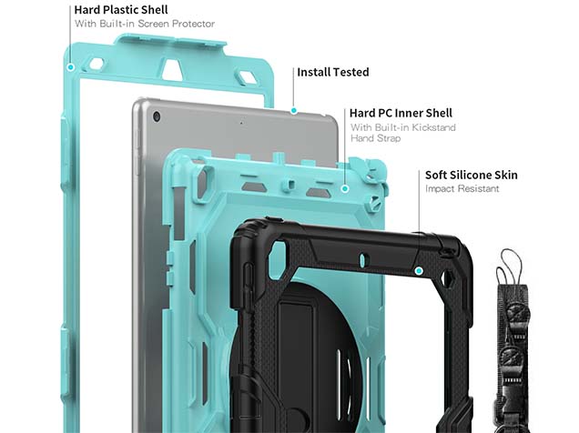 Rugged Impact Case with Strap for Apple iPad 7/8th Gen - Sky Blue