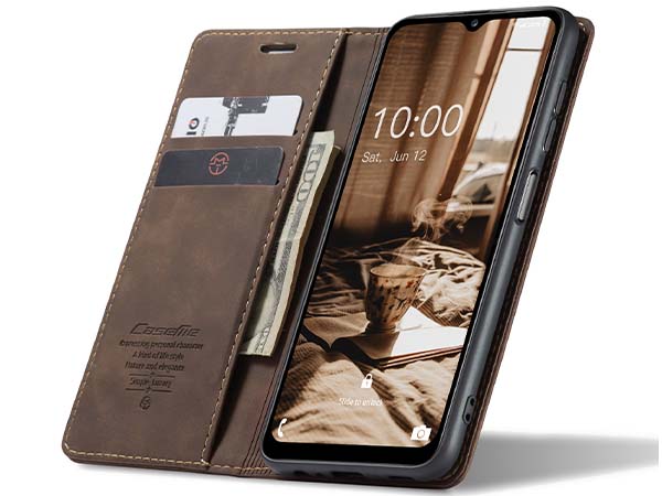 CaseMe Slim Synthetic Leather Wallet Case with Stand for Samsung Galaxy A05s - Chocolate