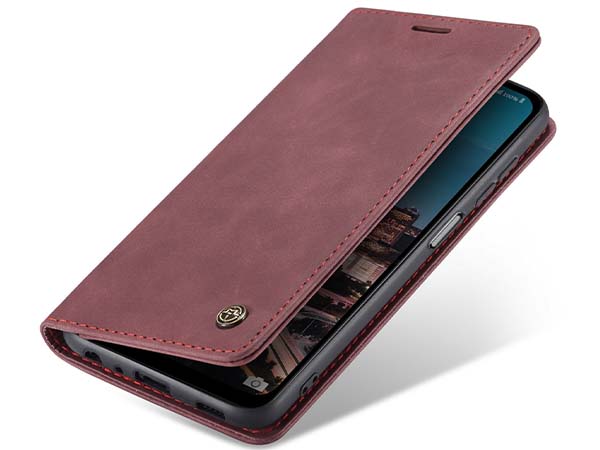 CaseMe Slim Synthetic Leather Wallet Case with Stand for Samsung Galaxy A05s - Burgundy Leather Wallet Case