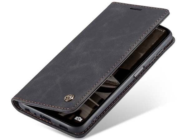 CaseMe Slim Synthetic Leather Wallet Case with Stand for Samsung Galaxy A05s - Charcoal Leather Wallet Case