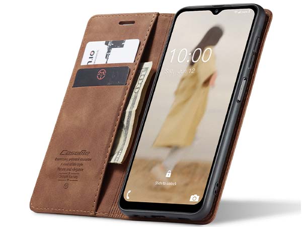 CaseMe Slim Synthetic Leather Wallet Case with Stand for Samsung Galaxy A05s - Tan