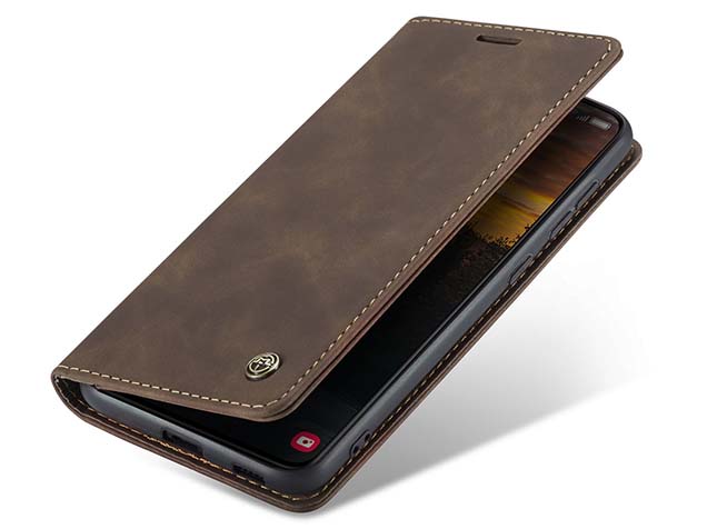 CaseMe Slim Synthetic Leather Wallet Case with Stand for Samsung Galaxy S24 - Chocolate Leather Wallet Case