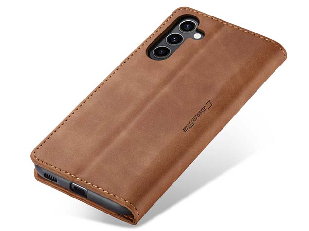 CaseMe Slim Synthetic Leather Wallet Case with Stand for Samsung Galaxy S24 - Tan