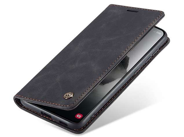 CaseMe Slim Synthetic Leather Wallet Case with Stand for Samsung Galaxy S24+ - Charcoal Leather Wallet Case