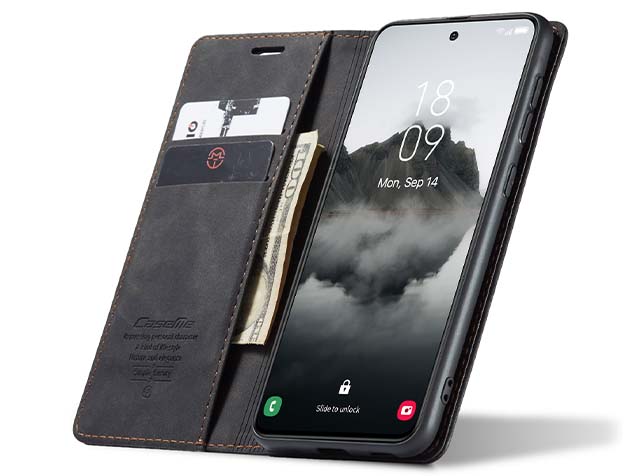 CaseMe Slim Synthetic Leather Wallet Case with Stand for Samsung Galaxy S24+ - Charcoal