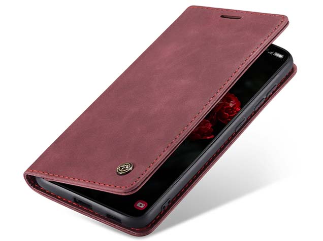 CaseMe Slim Synthetic Leather Wallet Case with Stand for Samsung Galaxy S24+ - Burgundy Leather Wallet Case