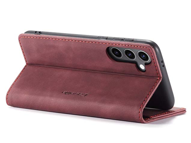 CaseMe Slim Synthetic Leather Wallet Case with Stand for Samsung Galaxy S24+ - Burgundy