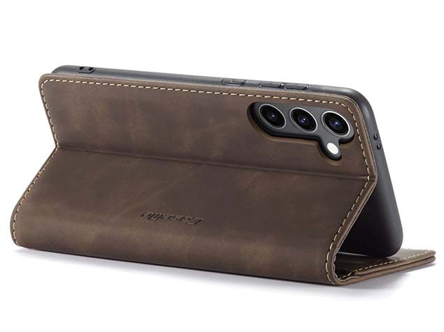 CaseMe Slim Synthetic Leather Wallet Case with Stand for Samsung Galaxy S24+ - Chocolate