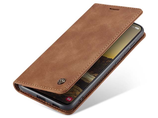 CaseMe Slim Synthetic Leather Wallet Case with Stand for Samsung Galaxy S24+ - Tan Leather Wallet Case