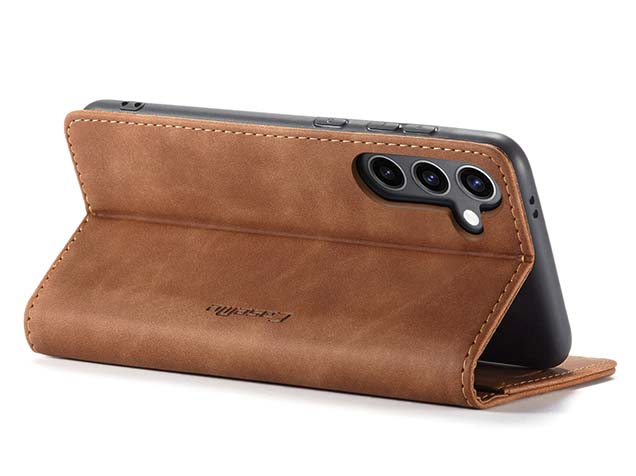 CaseMe Slim Synthetic Leather Wallet Case with Stand for Samsung Galaxy S24+ - Tan