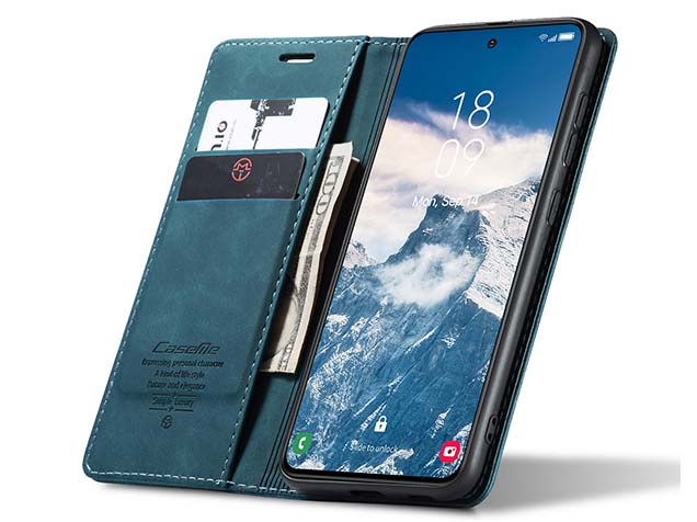 CaseMe Slim Synthetic Leather Wallet Case with Stand for Samsung Galaxy S24+ - Teal