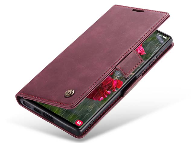 CaseMe Slim Synthetic Leather Wallet Case with Stand for Samsung Galaxy S24 Ultra - Burgundy Leather Wallet Case