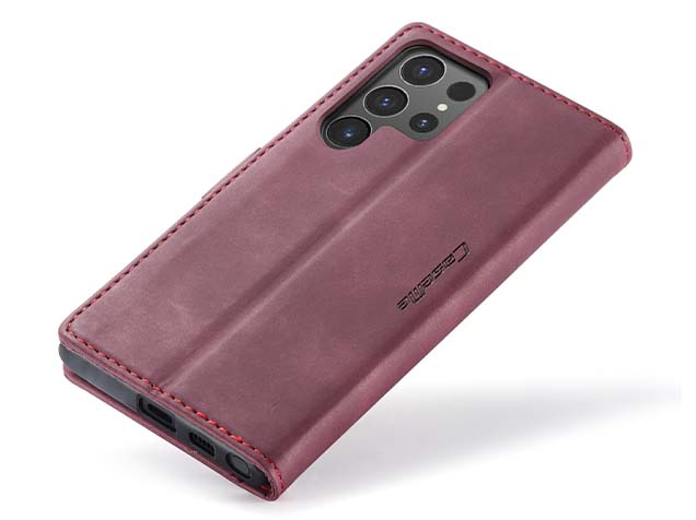 CaseMe Slim Synthetic Leather Wallet Case with Stand for Samsung Galaxy S24 Ultra - Burgundy