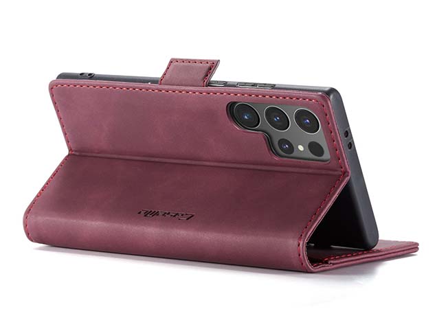 CaseMe Slim Synthetic Leather Wallet Case with Stand for Samsung Galaxy S24 Ultra - Burgundy
