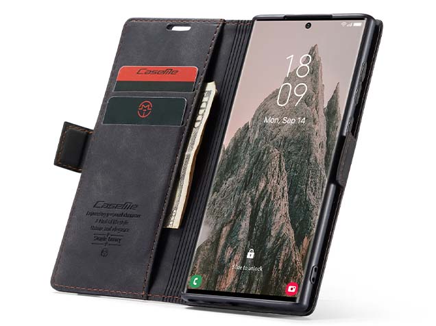 CaseMe Slim Synthetic Leather Wallet Case with Stand for Samsung Galaxy S24 Ultra - Charcoal