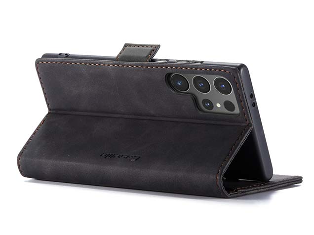 CaseMe Slim Synthetic Leather Wallet Case with Stand for Samsung Galaxy S24 Ultra - Charcoal