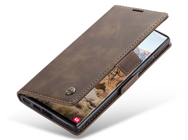CaseMe Slim Synthetic Leather Wallet Case with Stand for Samsung Galaxy S24 Ultra - Chocolate Leather Wallet Case